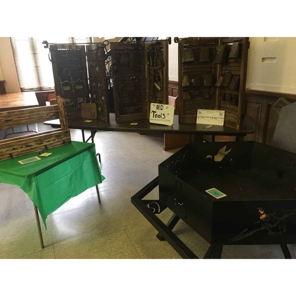 4-H Project Show old tool collection, welded BBQ pit, and woodshop entries.